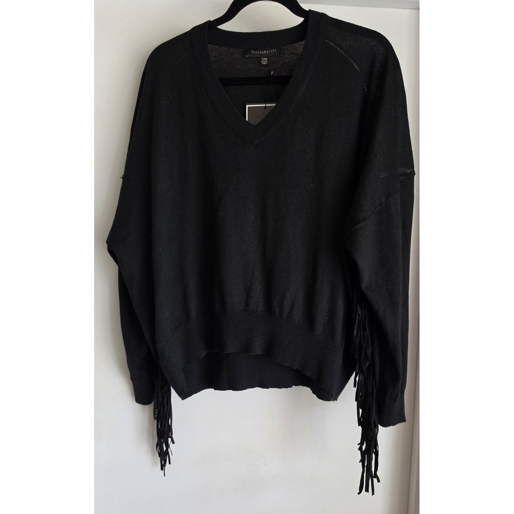 NWT Dance & Marvel Women's Black Long Sleeve Sweater Size S/M Tassels
